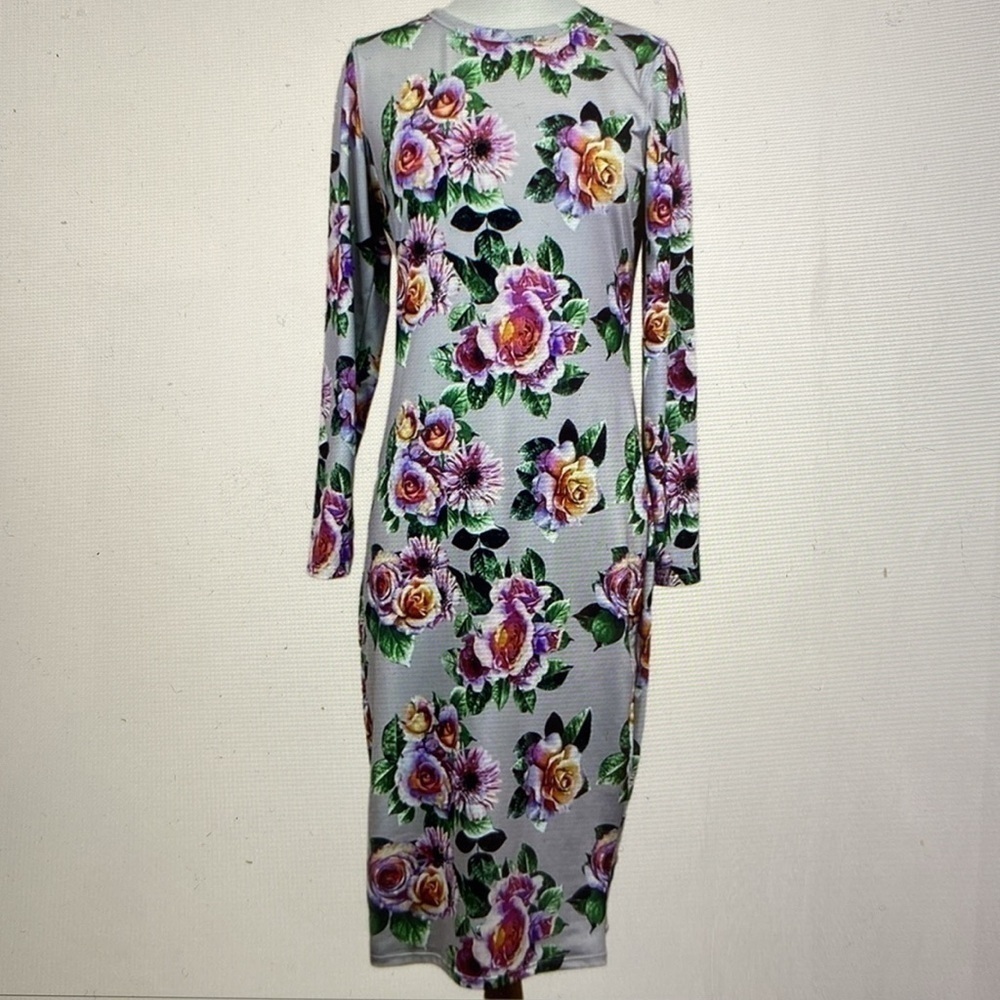 Zara Floral Midi Dress Women’s L Bodycon form fitting stretch Fairy goth grunge